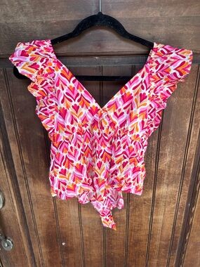 Pink Lily When We Met Multi Print Tie Back Tank, size XS, NWOT